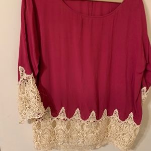 Ezra, Maroon and Lace top, beautiful on, Large